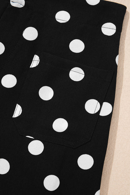 Sky Blue Polka Dot Print Patched Pocket Mid-rise Straight Leg Pants