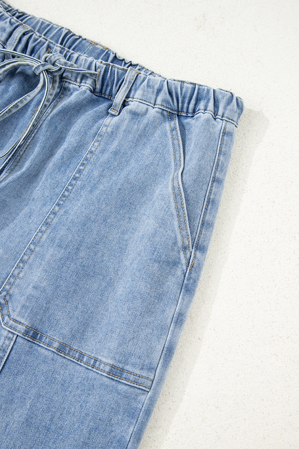 Beau Blue Drawstring Seam Detail Raw Hem Wide Leg Denim Pants