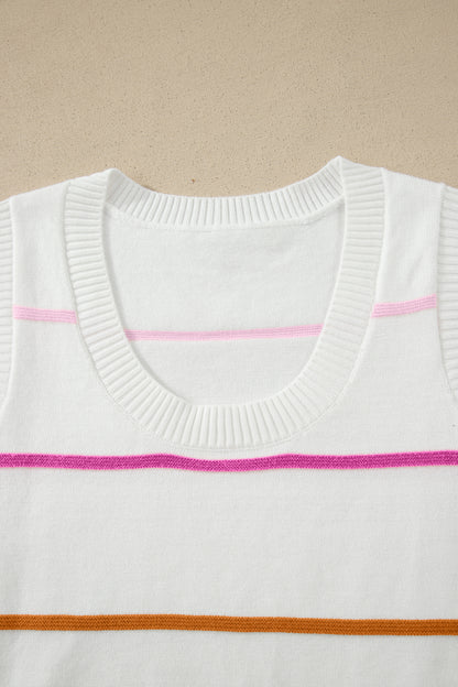 Green Stripe Round Neck Knitted Sweater Tank