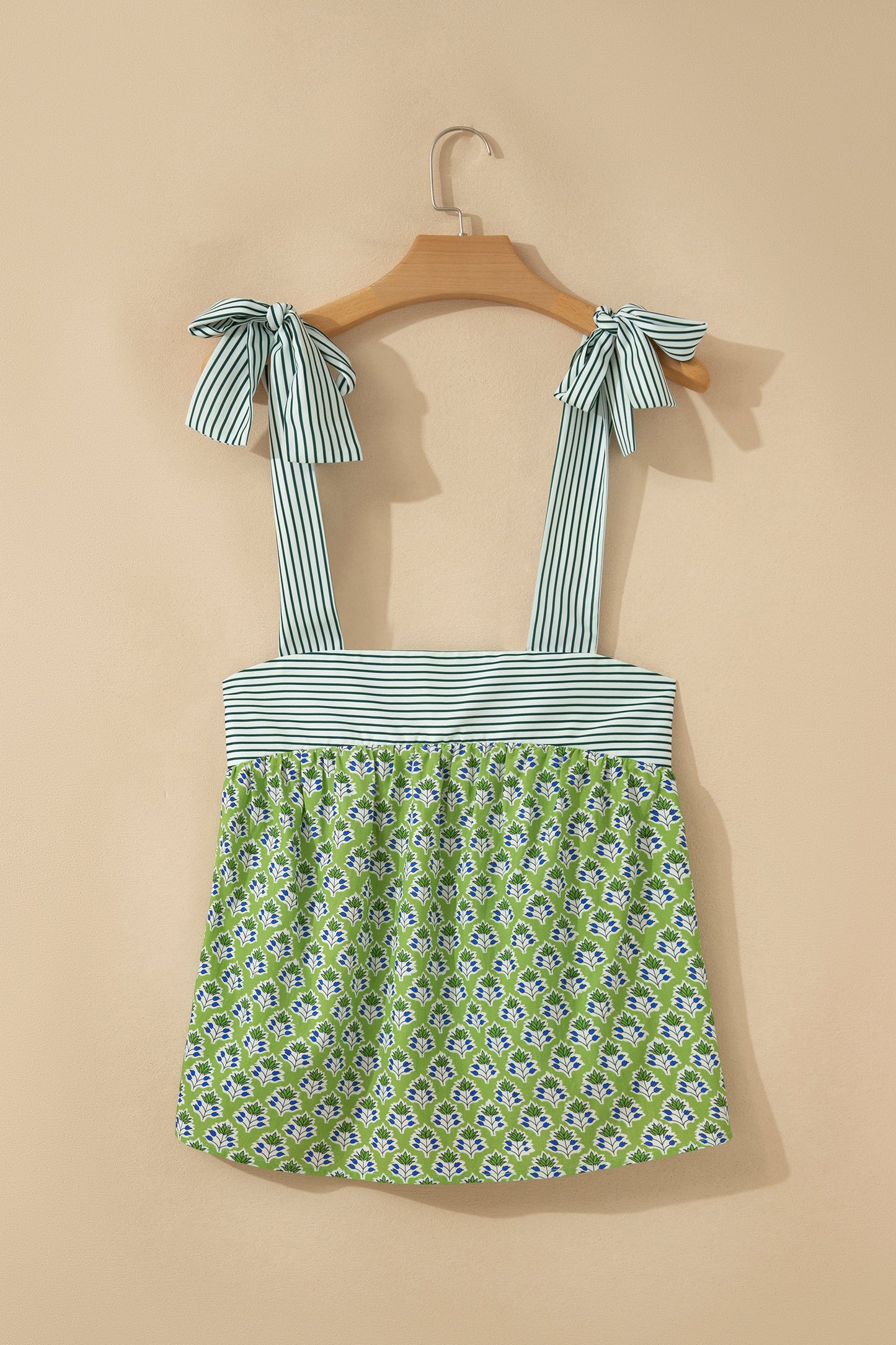 Green Fashion Printed Knot Straps Babydoll Tank Top