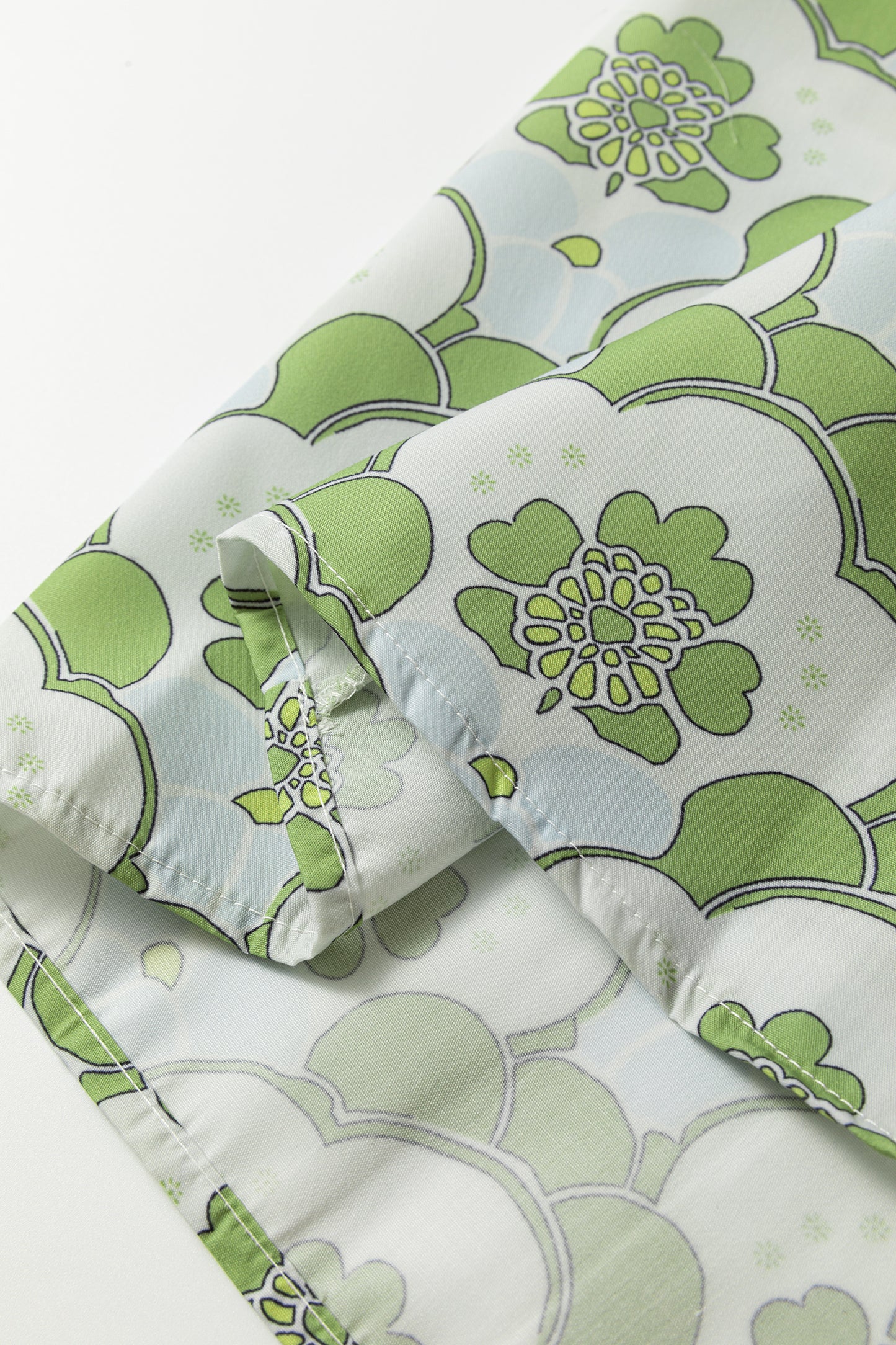 Green Floral Clouds Ruffled Short Sleeve Summer Blouse