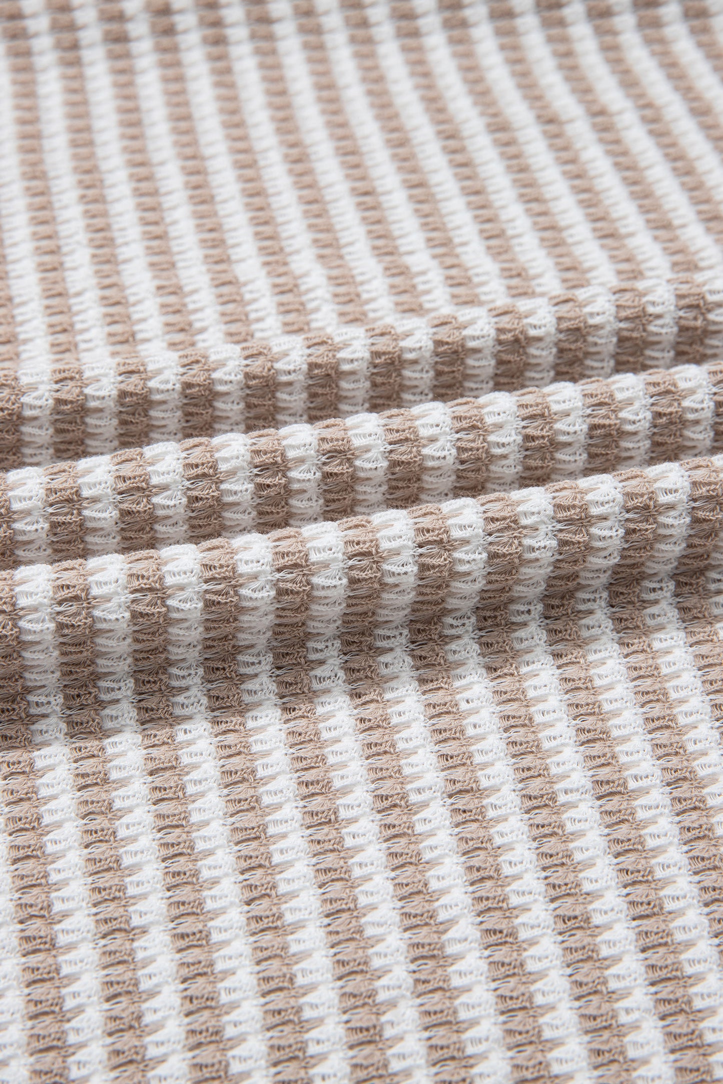 Beige Striped Textured Knit V Neck Casual Top