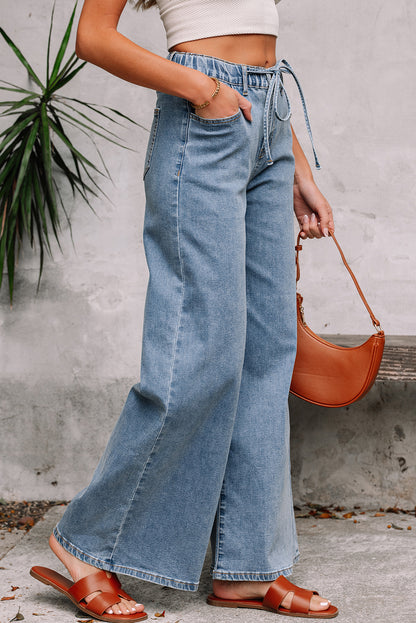 Dusk Blue Medium Wash Super Wide Leg Denim Pants