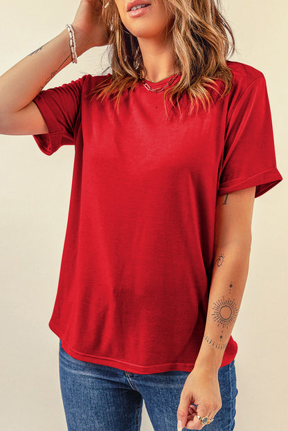 Yellow Cream Casual Plain Crew Neck Tee
