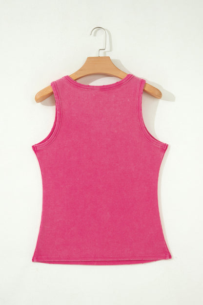 Bright Green Vintage Distressed Ribbed Mineral Wash Tank Top