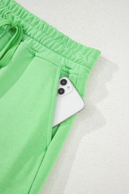 Light Green French Terry Drawstring Mini Skort with Pockets