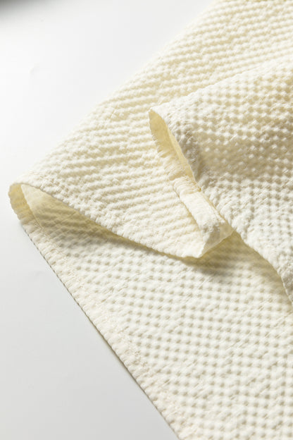 Black Color Block Patchwork Detail V Neck Textured Long Sleeve Blouse