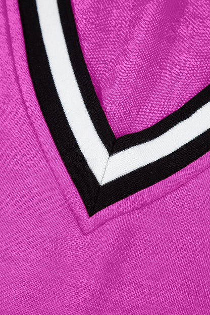 Myosotis Color Contrast Trim V Neck Shift Sleeveless Mini Dress