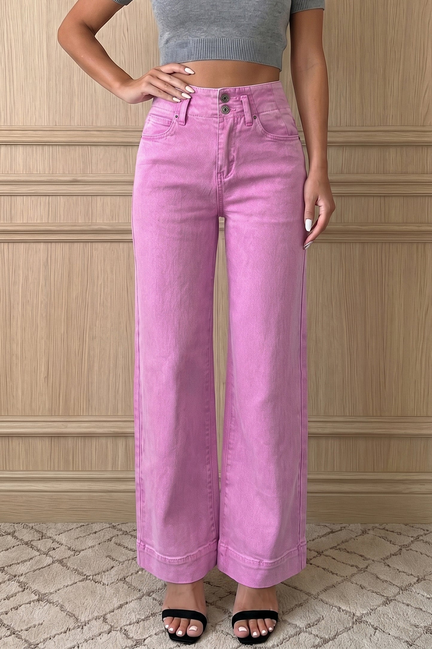Mist Green 2-Button High Waist Flared Bottom Jeans