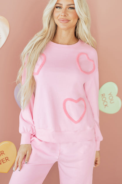 Phalaenopsis Chenille Heart Pattern Casual 2pcs Pants Set