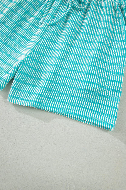 Rose Stripe Raised Rib Loose Tee Drawstring Elastic Waist 2pcs Short Set