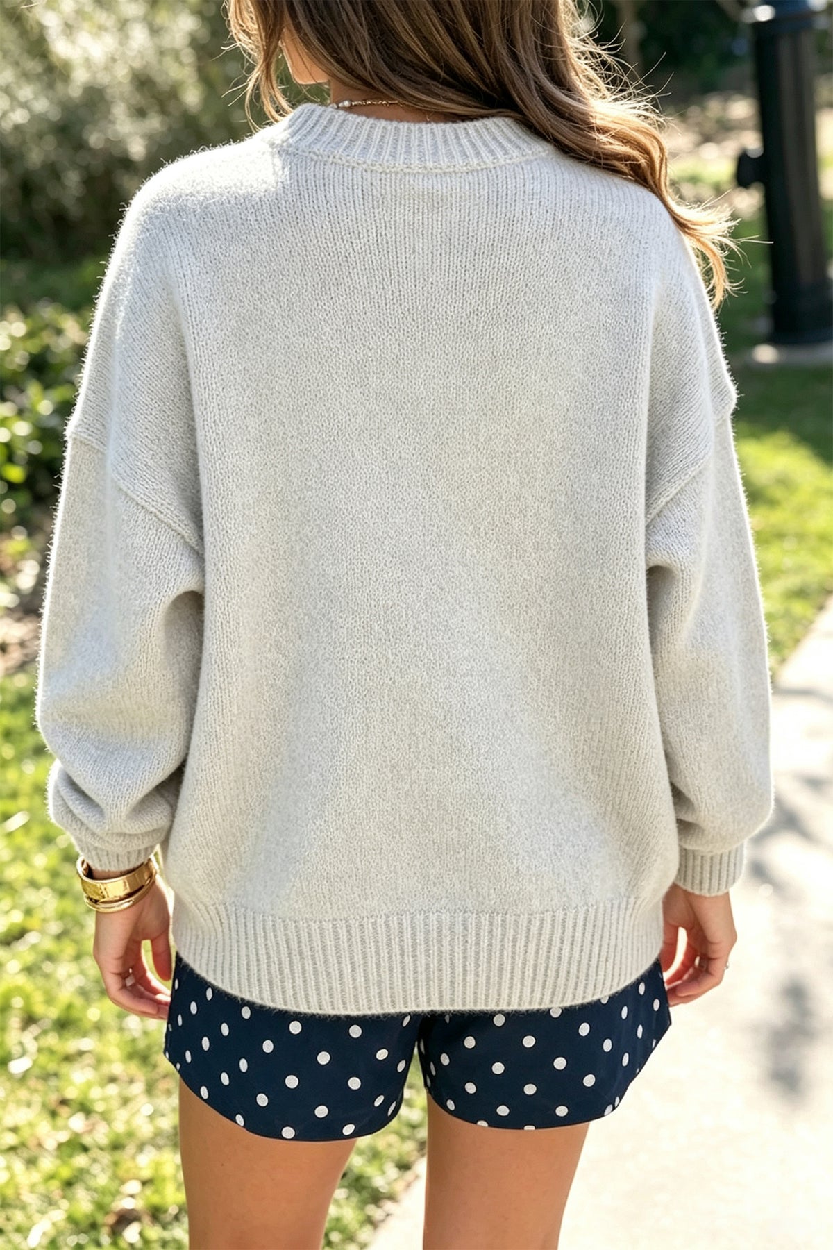 Laurel Green Flying Mallard Pattern Round Neck Drop Shoulder Knit Sweater