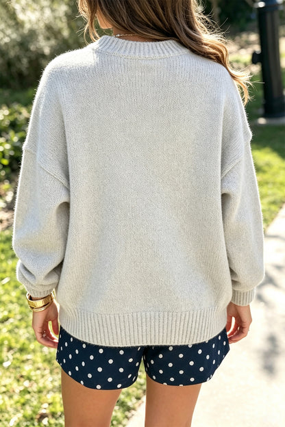 Laurel Green Flying Mallard Pattern Round Neck Drop Shoulder Knit Sweater