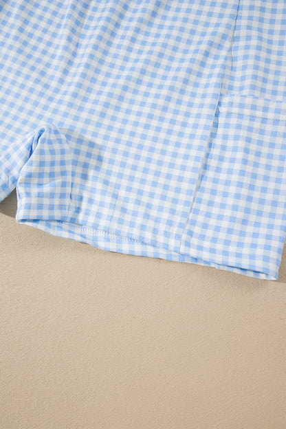 Beau Blue Faux Two Piece Gingham Contrast Patchwork Loose Mini Dress