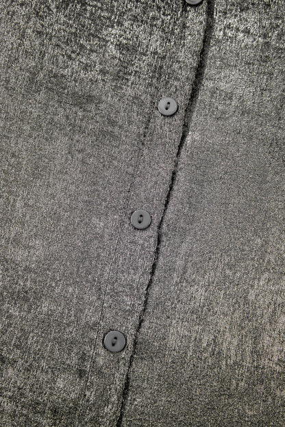 Silvery Metallic Round Neck Ruffle Trim Sleeveless Top