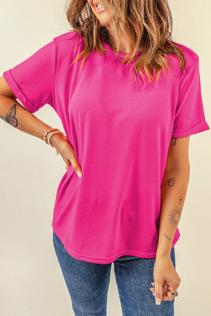 Yellow Cream Casual Plain Crew Neck Tee