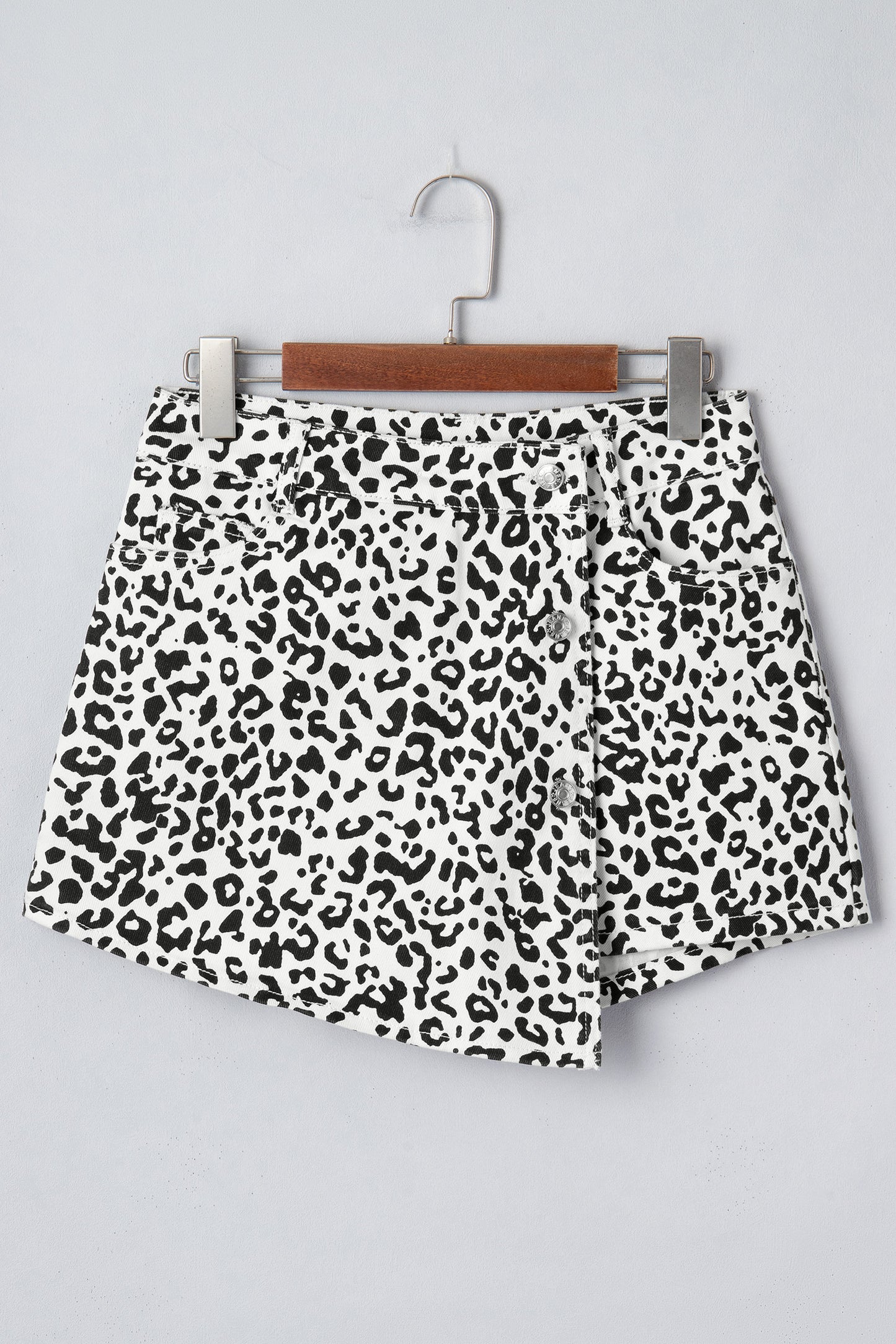 Brown Leopard Print Button Overlap Denim Shorts