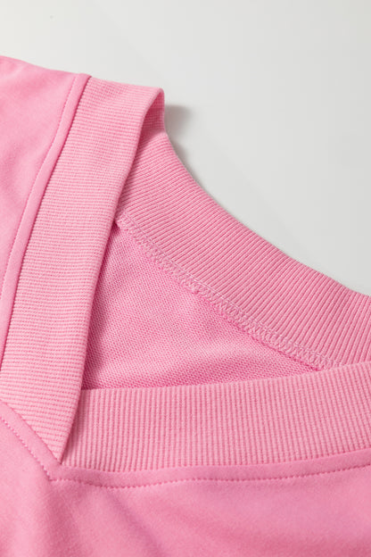 Bonbon Solid Color V Neck Tee Drawstring Pant Set