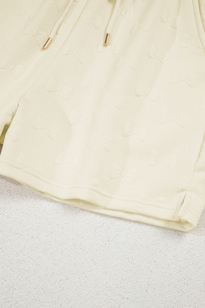 White Bow Jacquard Ruffle Sleeve Short 2pcs Outfit