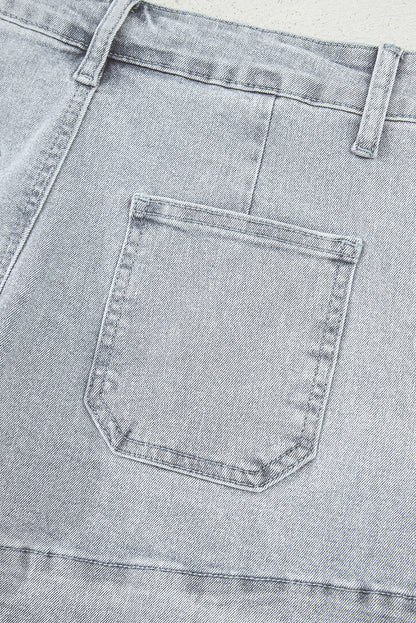 Dusk Blue Scalloped Hemline Acid Wash High Waist Denim Shorts