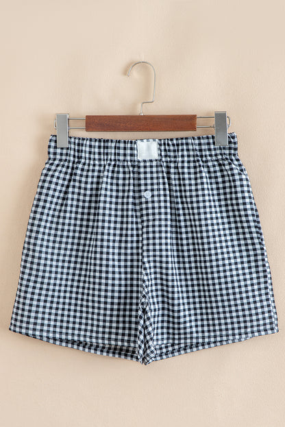 Black Gingham Printed High Waist Shorts