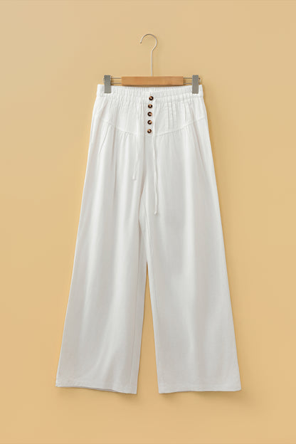 Jet Stream Drawstring Elastic Waist Button Pleated Detail Wide Leg Pants