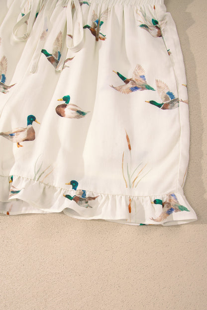 Beige Mallard Print Shirt Style Short Two Piece Set