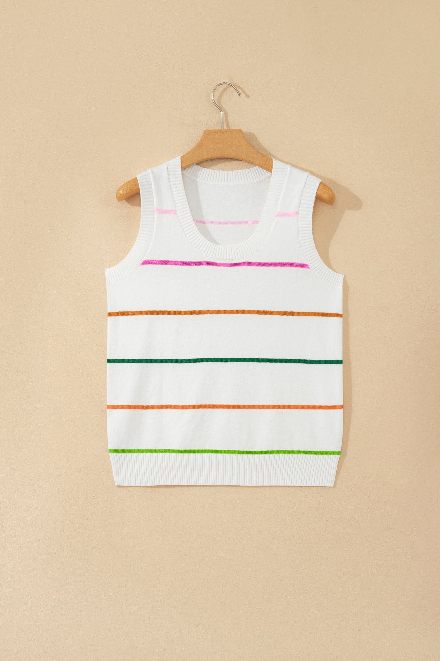 Green Stripe Round Neck Knitted Sweater Tank