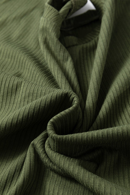 Jungle Green Solid Color Ribbed Ruffled Short Sleeve T Shirt