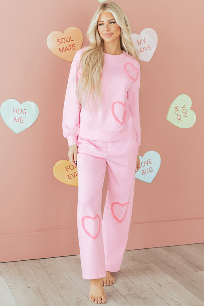 Phalaenopsis Chenille Heart Pattern Casual 2pcs Pants Set