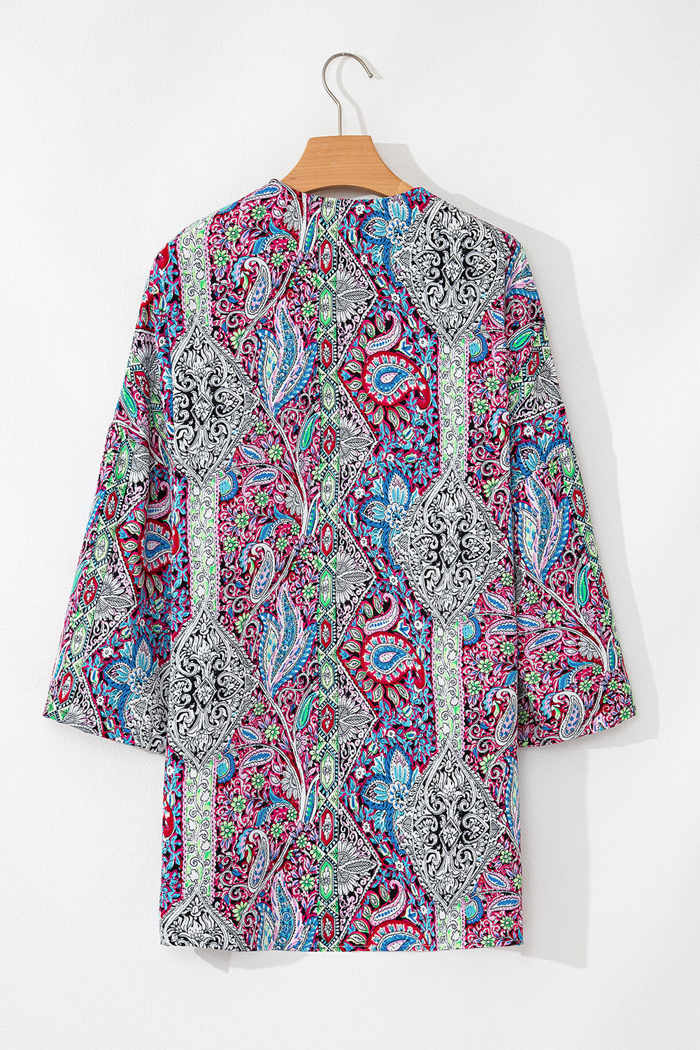 Red Paisley Print Open Front Kimono