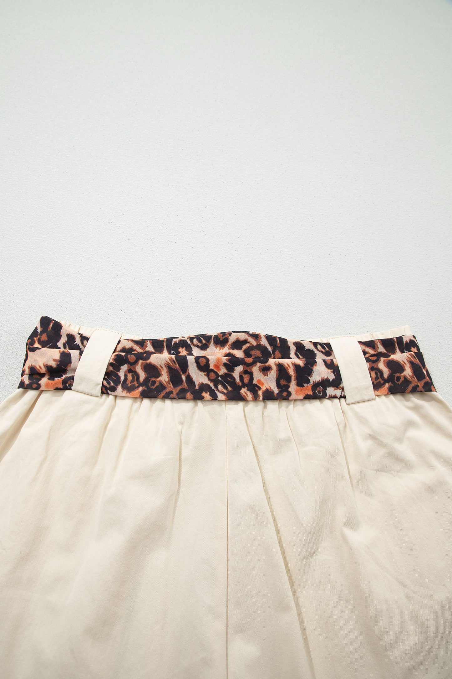 Bright Pink Leopard Contrast Sash Belt Pleated Wide Leg Shorts