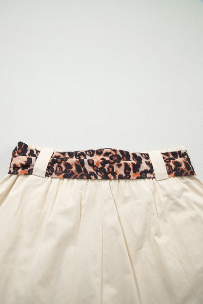 Bright Pink Leopard Contrast Sash Belt Pleated Wide Leg Shorts