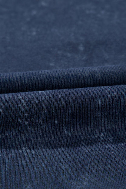 Blue Washed Snap Buttons Lantern Sleeve Pullover Sweatshirt