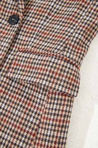 Brown Houndstooth Lapel Collar Blazer