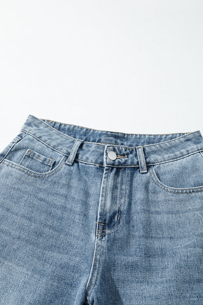 Dusk Blue Embroidered Cropped Wide Leg High Waist Jeans