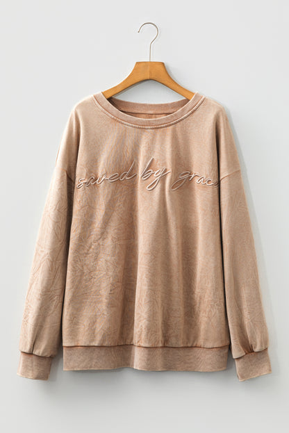 DUNE saved by grace Embroidered Mineral Wash Plus Size Sweatshirt