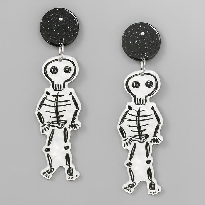 Halloween Skeleton Acetate Drop Earrings - Restocking - OBX Prep