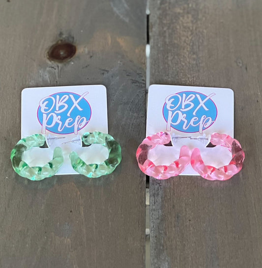 Spring Twist Color Resin Hoop Acrylic Earrings - OBX Prep