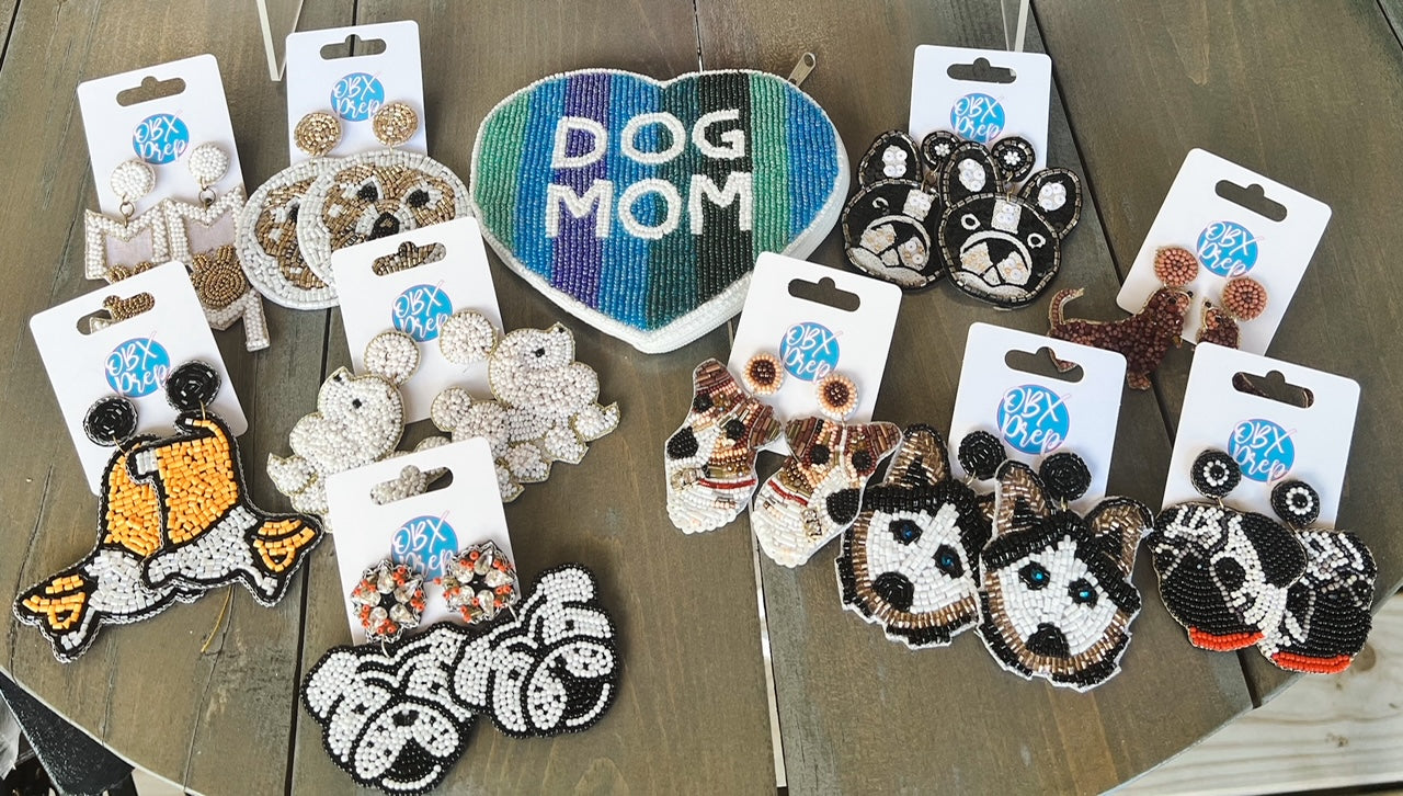 Dog Mom Paw Seed Beaded Drop Earrings - OBX Prep
