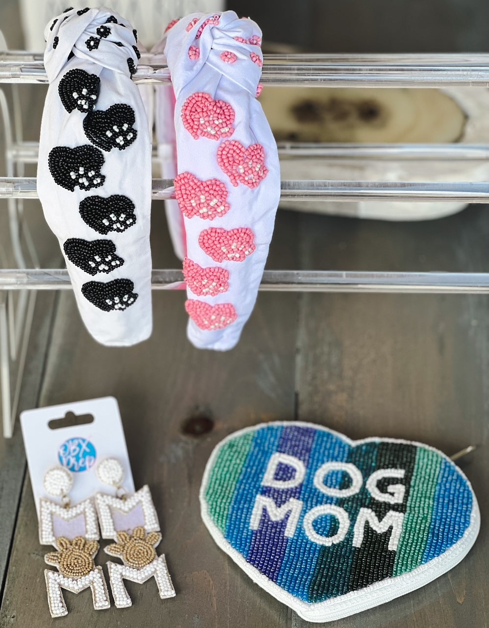 Dog Mom Paw Seed Beaded Drop Earrings - OBX Prep