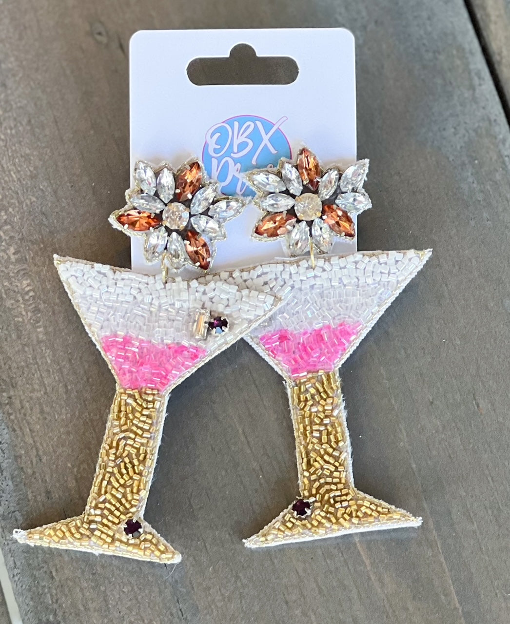 Pink Martini Gold Stems Seed Beaded Drop Earrings - OBX Prep