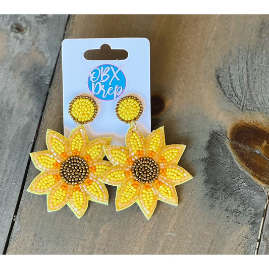 Sunflower Seed Beaded Dangle Earrings - OBX Prep