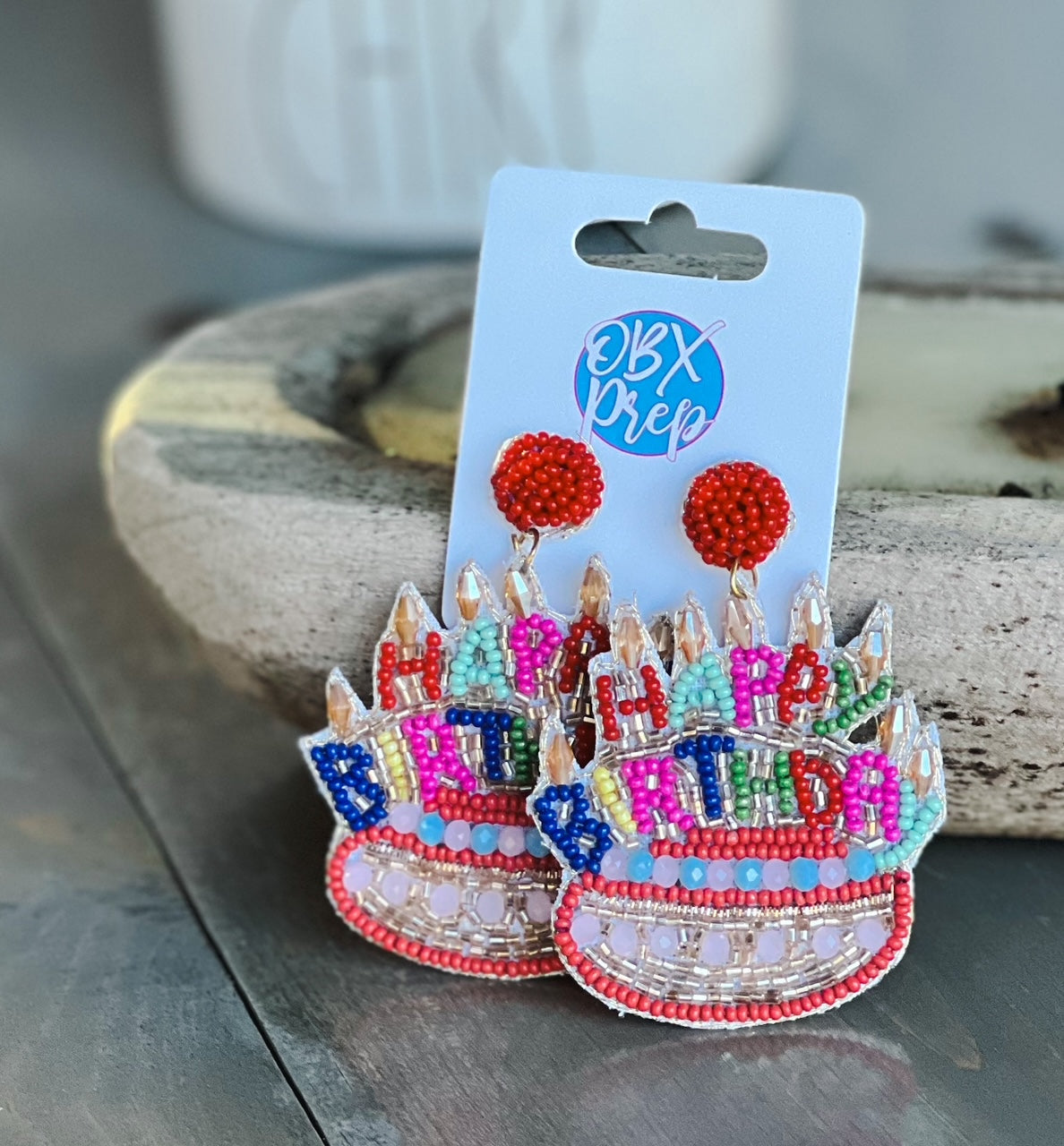 Birthday Cake Seed Beaded Drop Earrings - OBX Prep