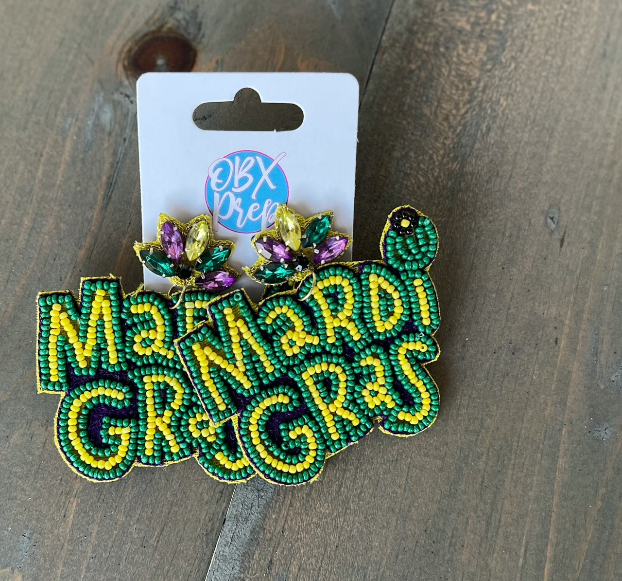 Mardi Gras Seed Beaded Dangle Earrings - OBX Prep