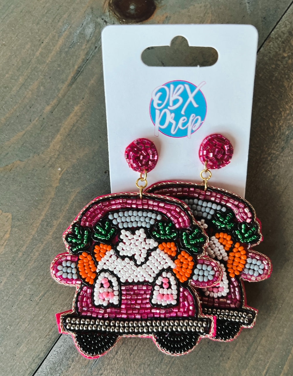 Easter Bunny Truck and Carrot Seed Beaded Dangle Earrings - OBX Prep