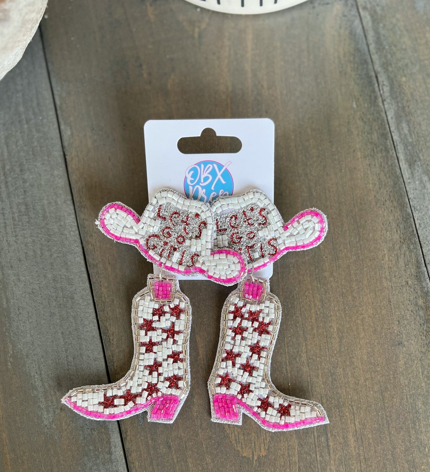 Let's Go Girls Cowgirl Boots and Hat Seed Beaded Dangle Earrings - OBX Prep