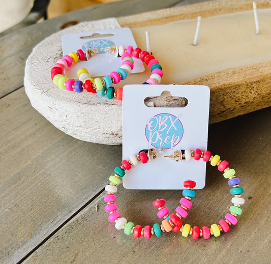 Summer Bright Colorful Beaded Hoop Earrings - OBX Prep