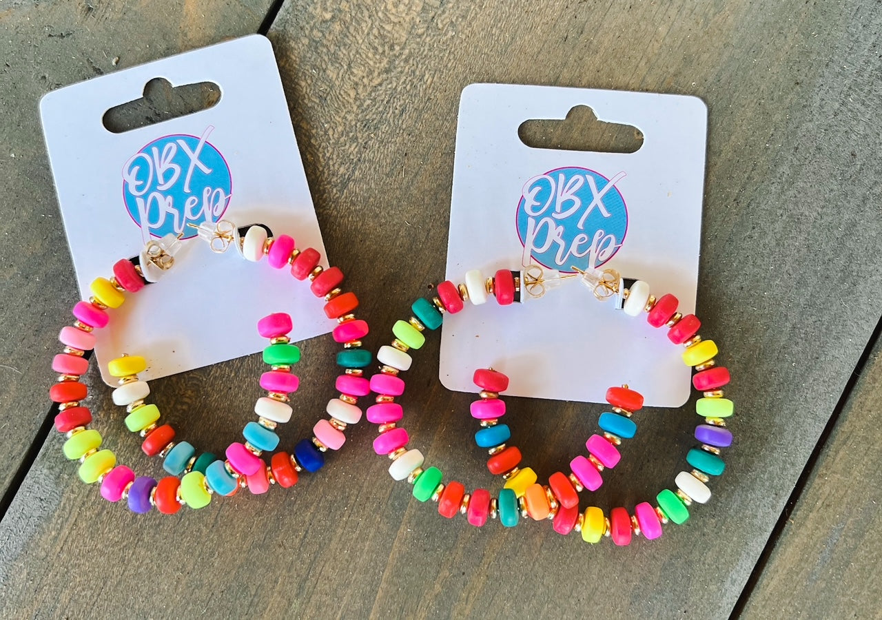 Summer Bright Colorful Beaded Hoop Earrings - OBX Prep