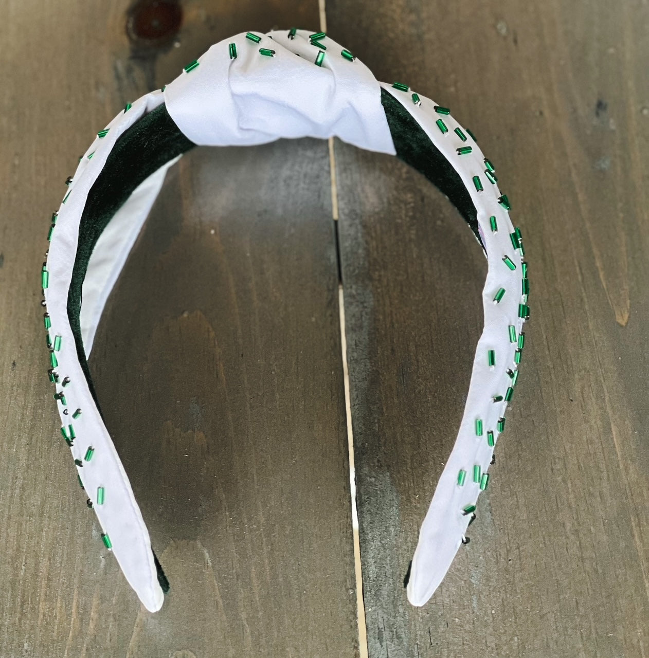 Green Confetti Seed Bead Front Knot Headband - OBX Prep